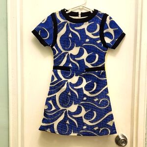 Miss Meme size 5 dress two tone color block fit & flare mesh blue/yellow